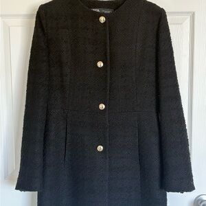 Zara Black Textured Women's Blazer with Gold Buttons